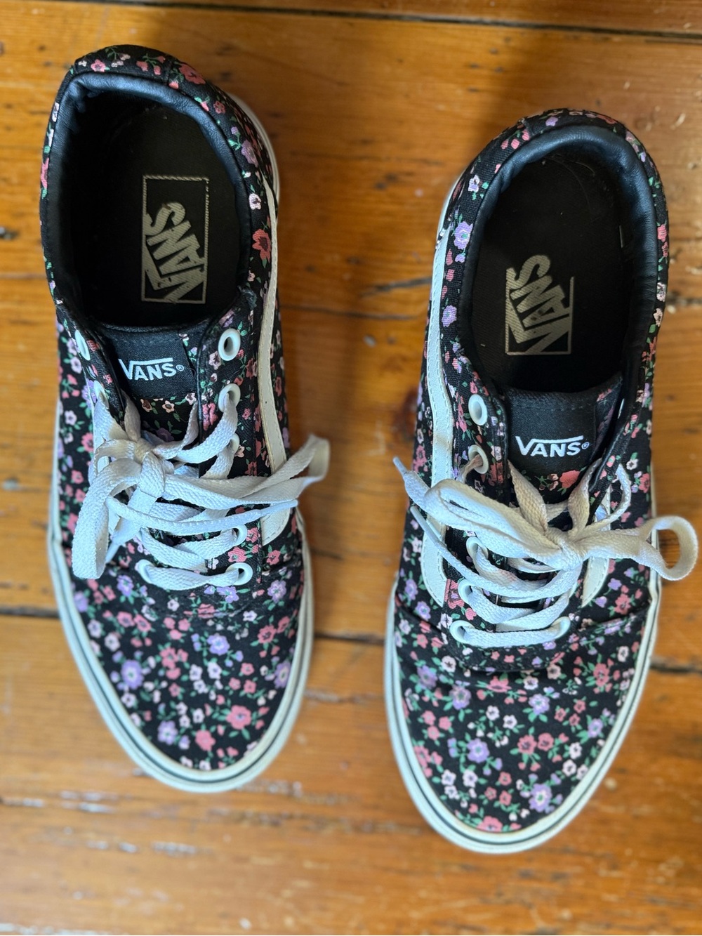 Vans Black Floral Canvas Low-Top Sneakers with White Accents